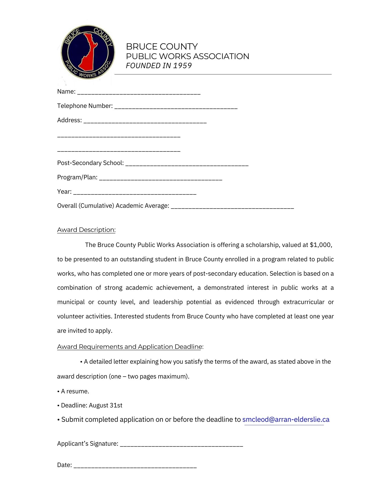 Bruce County Public Works Association 2023 Scholarship 2