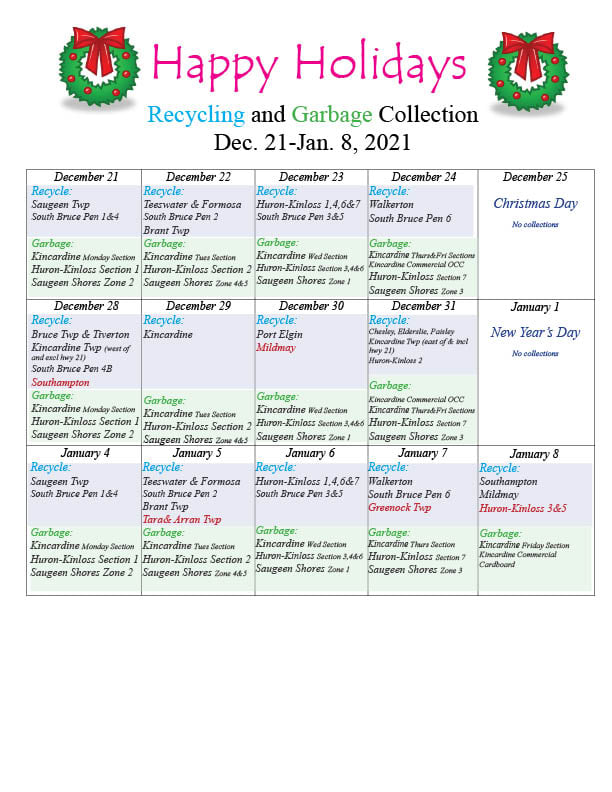 Garbage and Recycling Schedule 