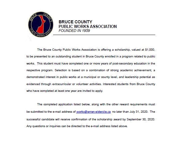 Bruce County Public Works Association Scholarship
