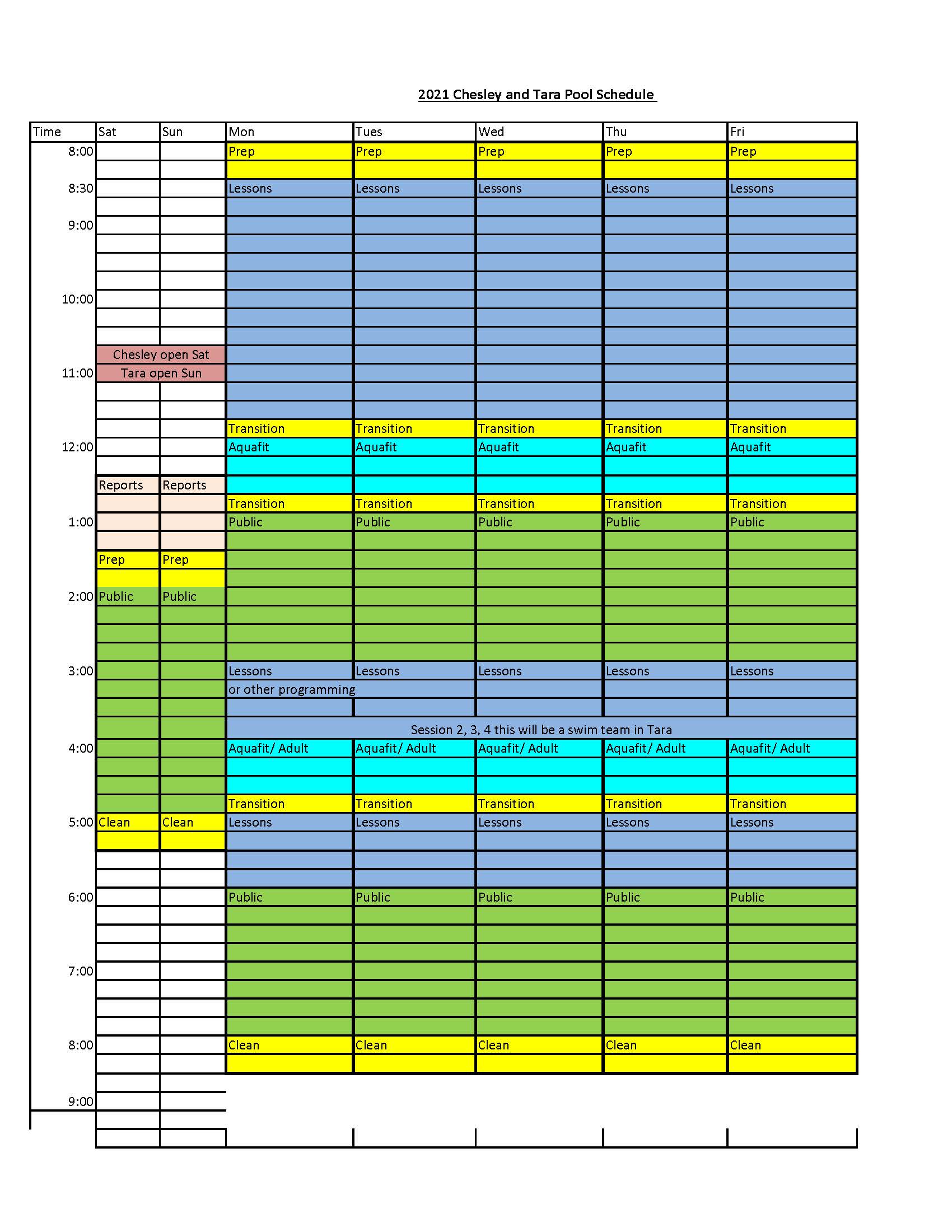 Pool Schedule