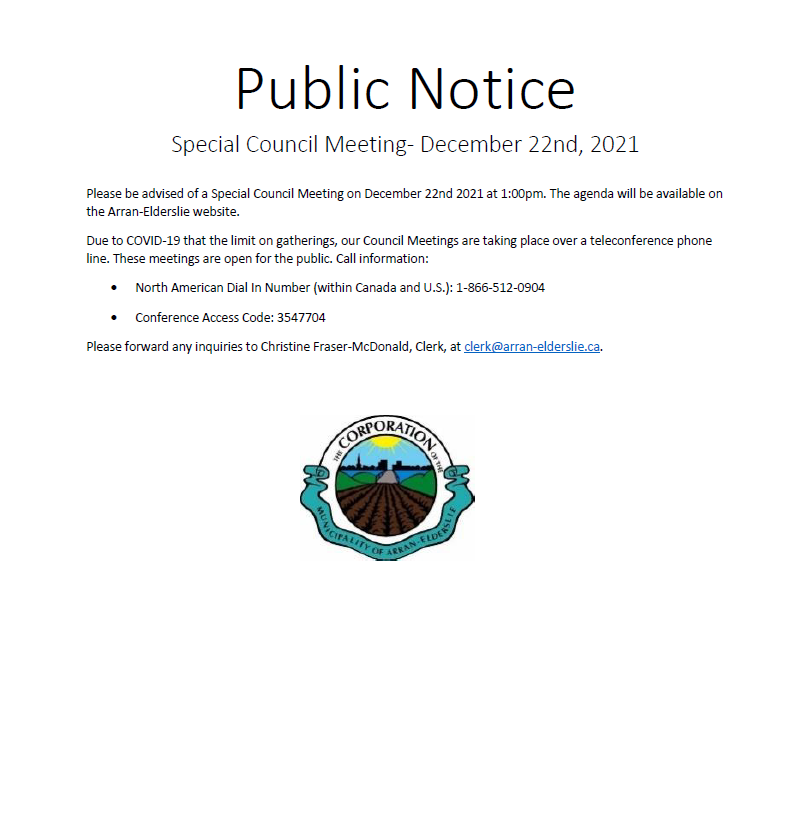 December 22 Special Council Meeting