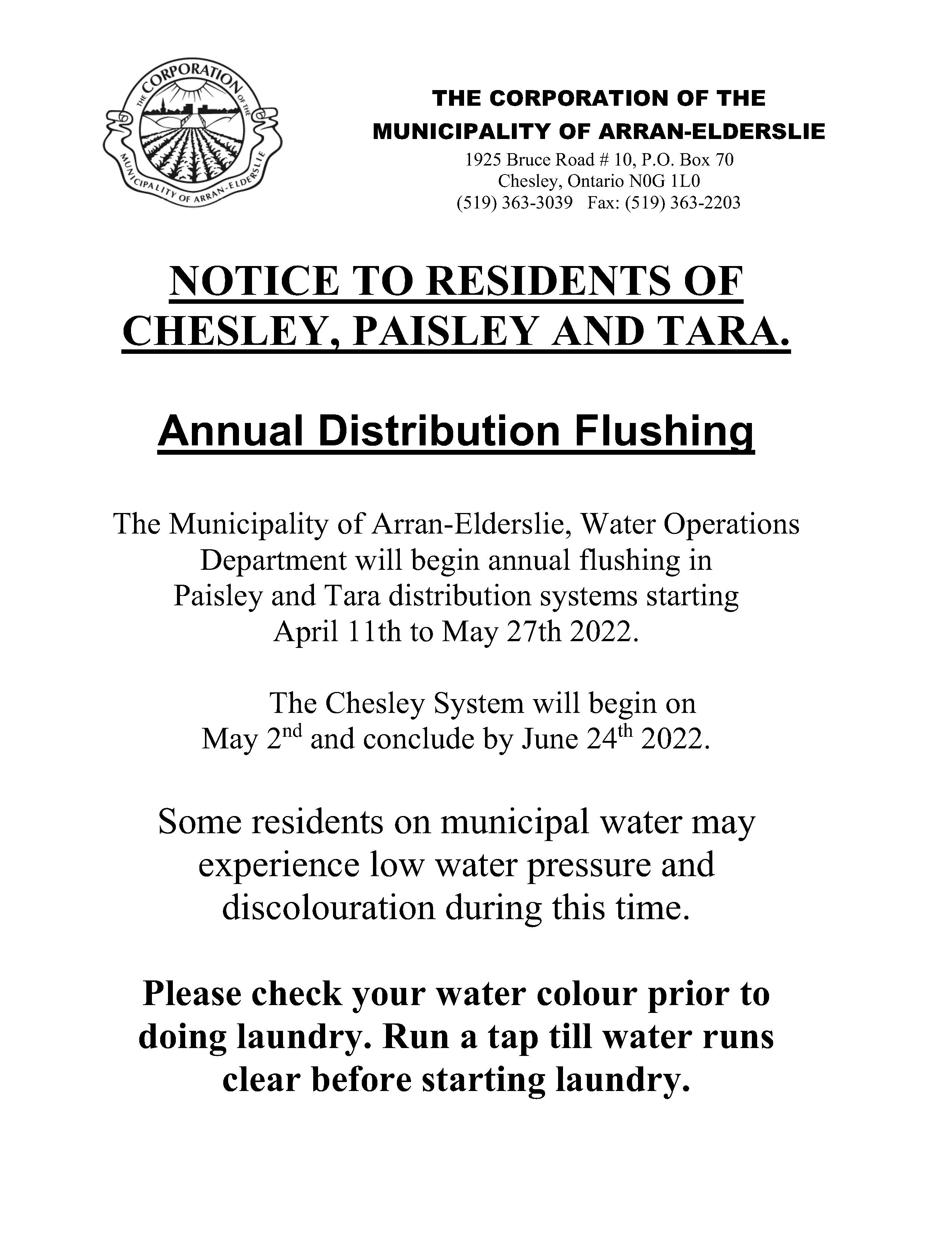 Annual Distribution Flushing Notice