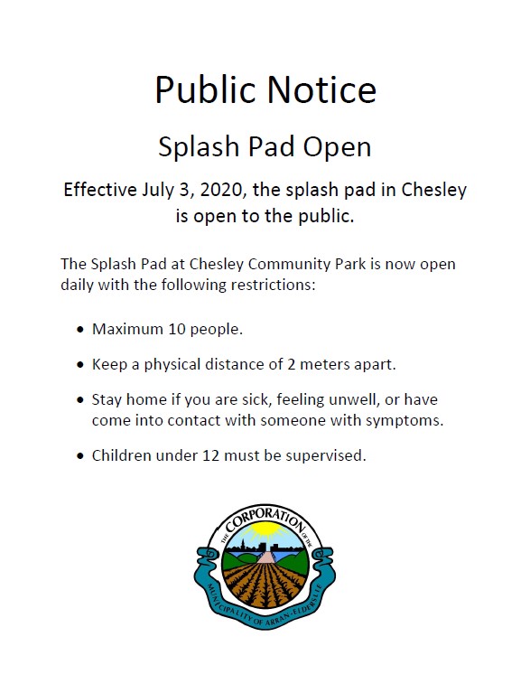 Splash Pad Opening Notice