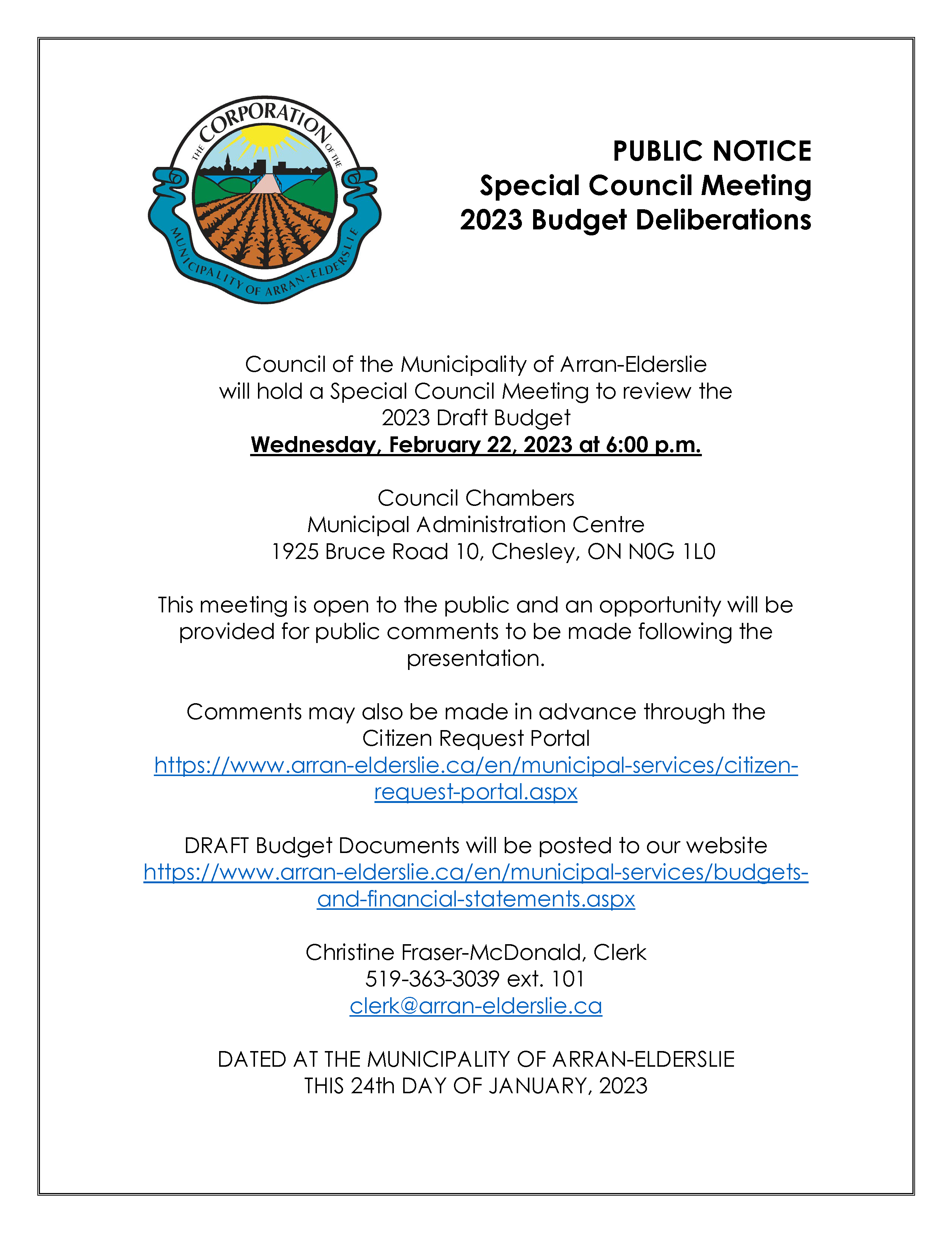 February 22 2023 Special Council Notice 