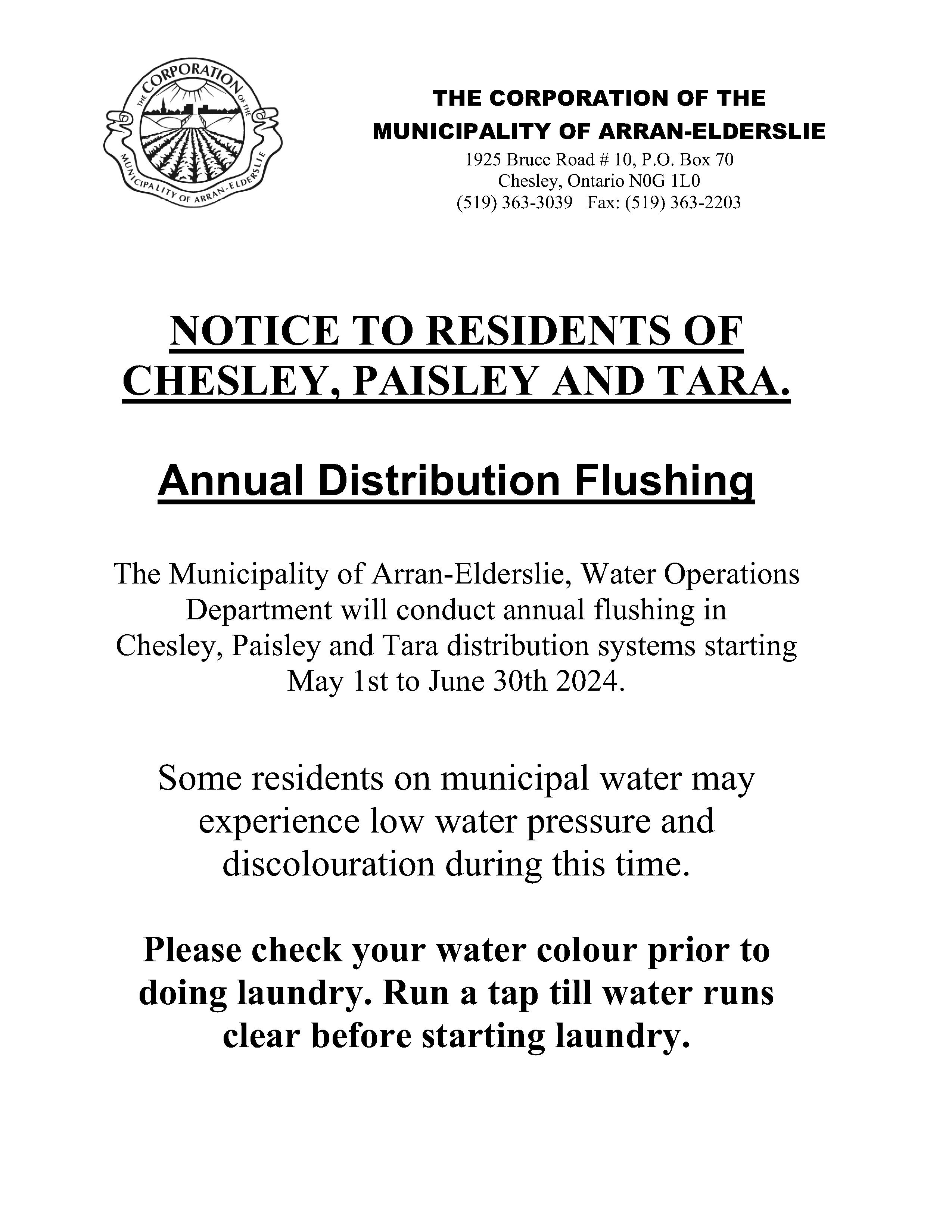 Annual Distribution Flushing of the Municipal Water Systems