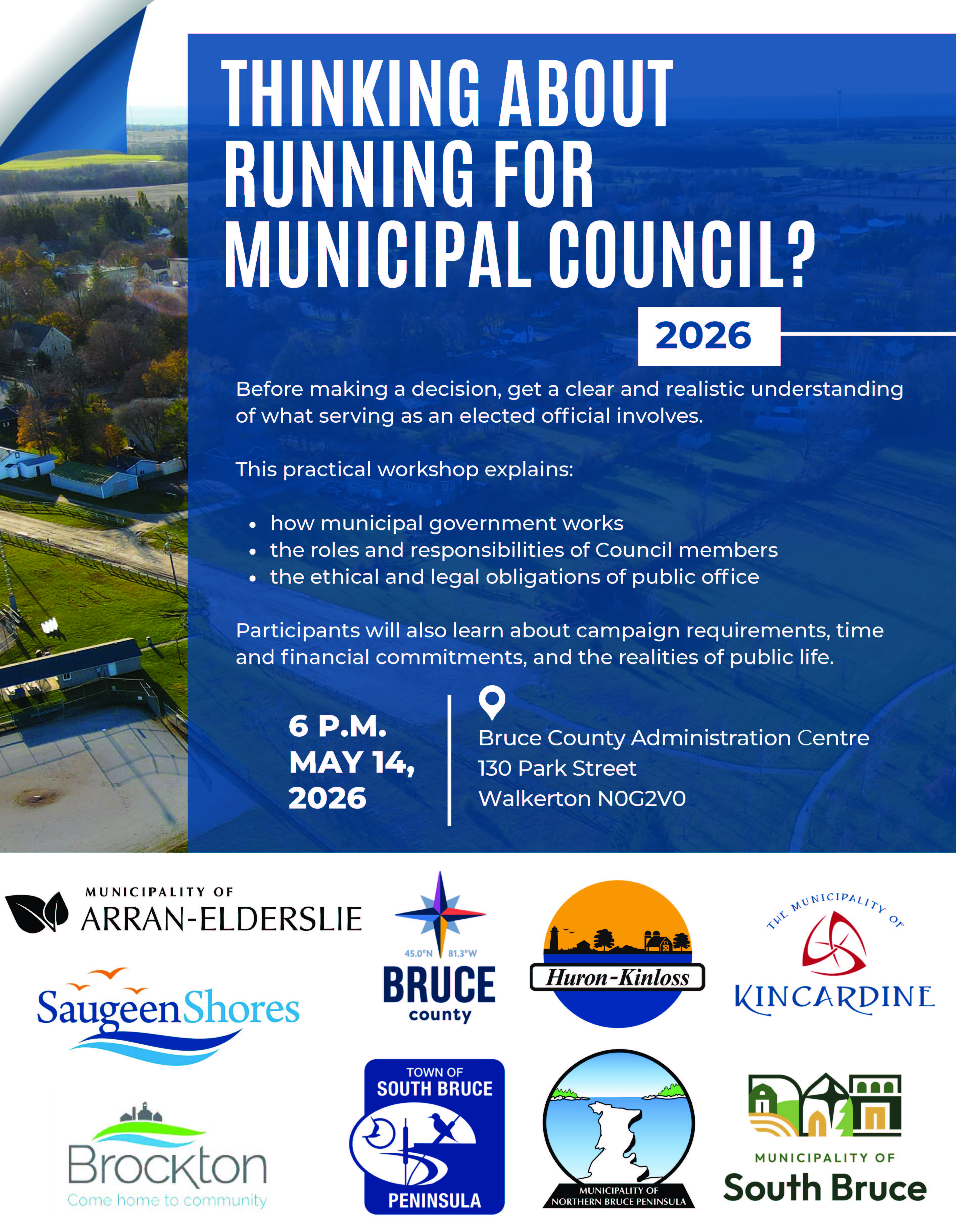 Poster describing event information same as above with municipal logos.